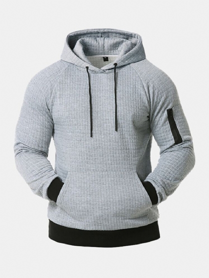 Sudaderas Con Capucha De Bolsillo De Canguro De Manga Larga Simple De Color Sólido Jacquard Para Hombre