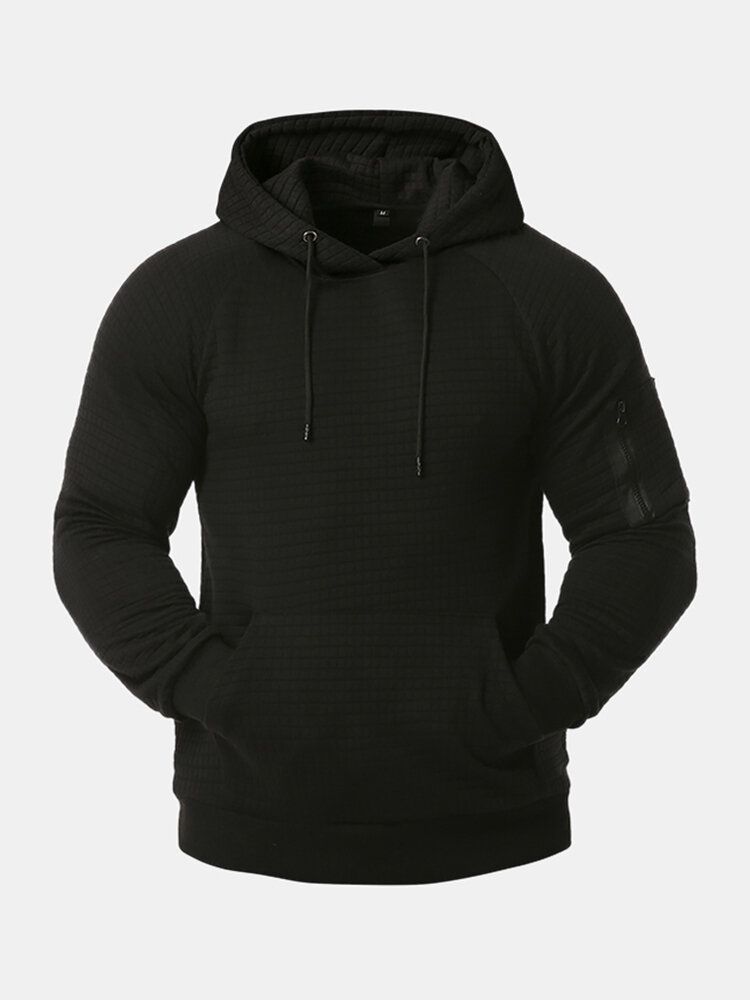 Sudaderas Con Capucha De Bolsillo De Canguro De Manga Larga Simple De Color Sólido Jacquard Para Hombre