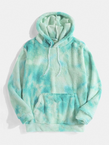 Sudaderas Con Capucha De Bolsillo De Canguro Mullidas De Felpa Con Efecto Tie Dye Para Hombre