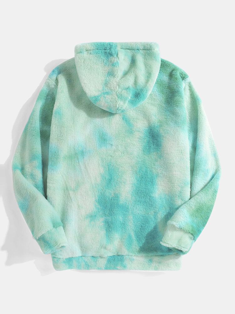 Sudaderas Con Capucha De Bolsillo De Canguro Mullidas De Felpa Con Efecto Tie Dye Para Hombre