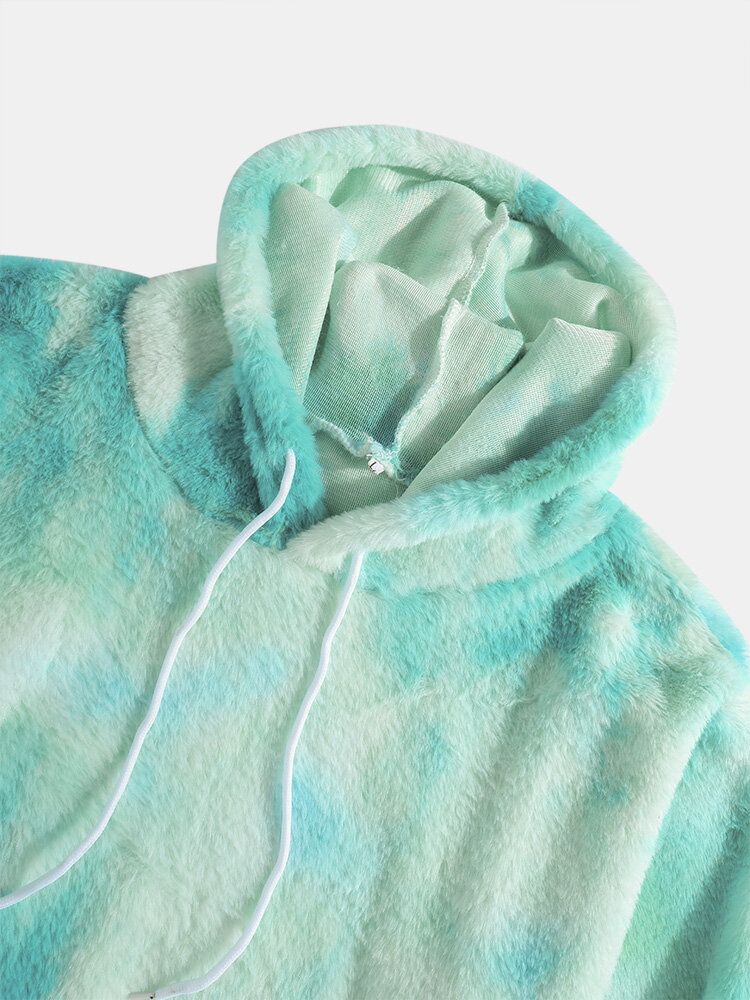 Sudaderas Con Capucha De Bolsillo De Canguro Mullidas De Felpa Con Efecto Tie Dye Para Hombre