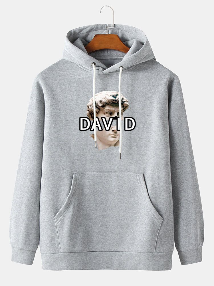 Sudaderas Con Capucha Con Bolsillo De Canguro Y Hombros Caídos Con Estampado De Yeso Para Hombre David