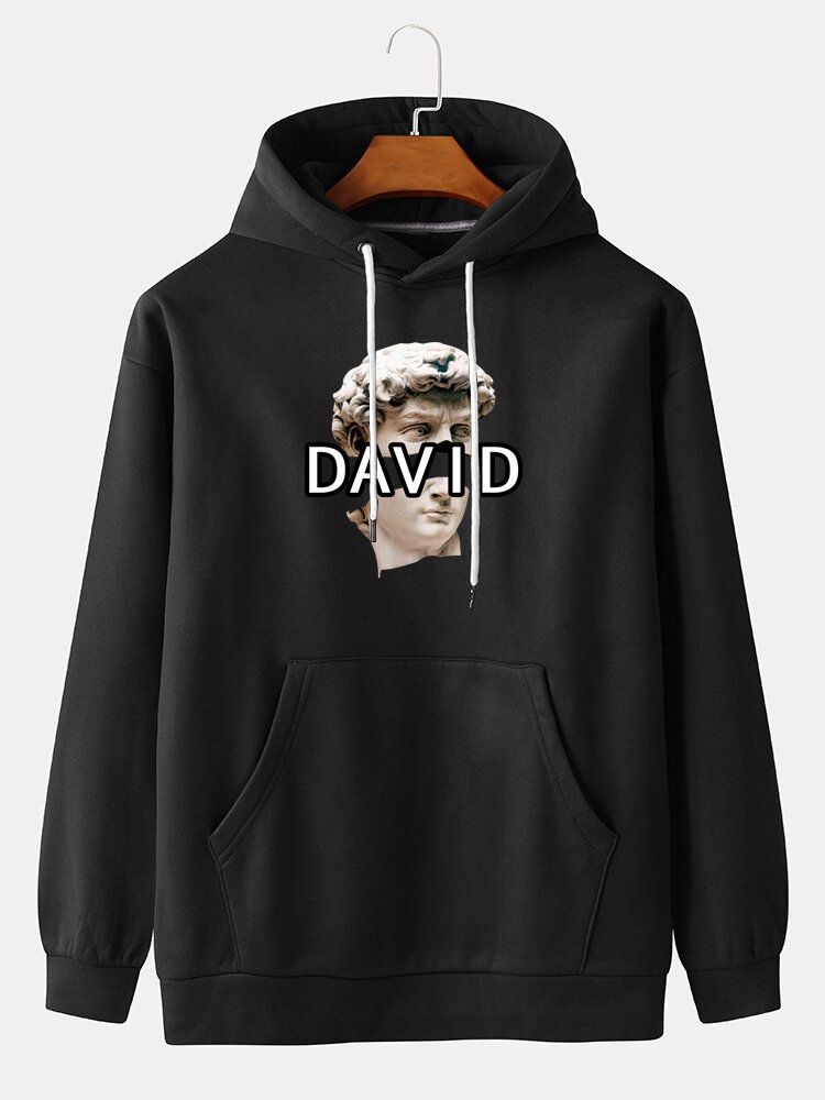 Sudaderas Con Capucha Con Bolsillo De Canguro Y Hombros Caídos Con Estampado De Yeso Para Hombre David