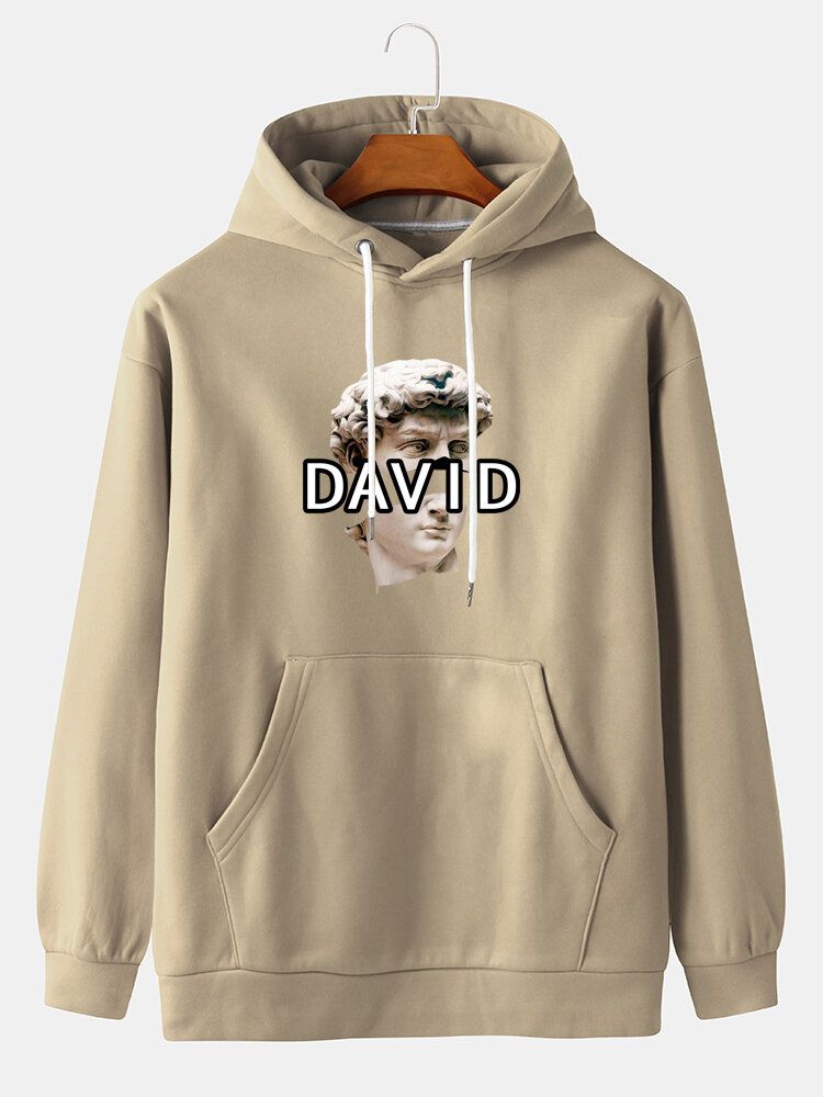 Sudaderas Con Capucha Con Bolsillo De Canguro Y Hombros Caídos Con Estampado De Yeso Para Hombre David