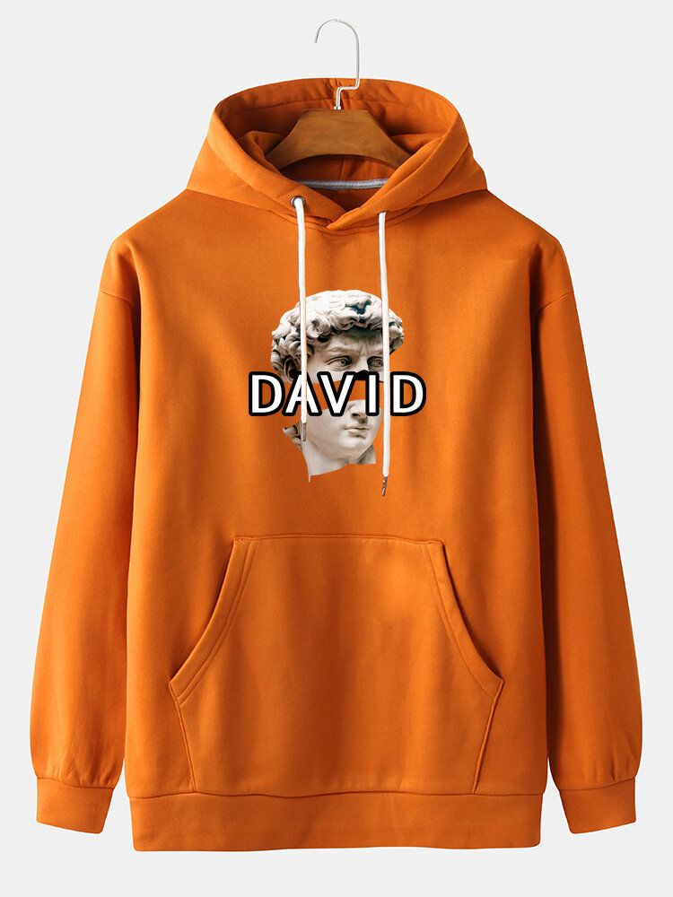 Sudaderas Con Capucha Con Bolsillo De Canguro Y Hombros Caídos Con Estampado De Yeso Para Hombre David