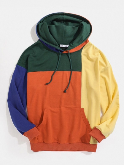 Sudaderas Con Capucha De Bolsillo Con Cordón De Retazos De Colores Para Hombre