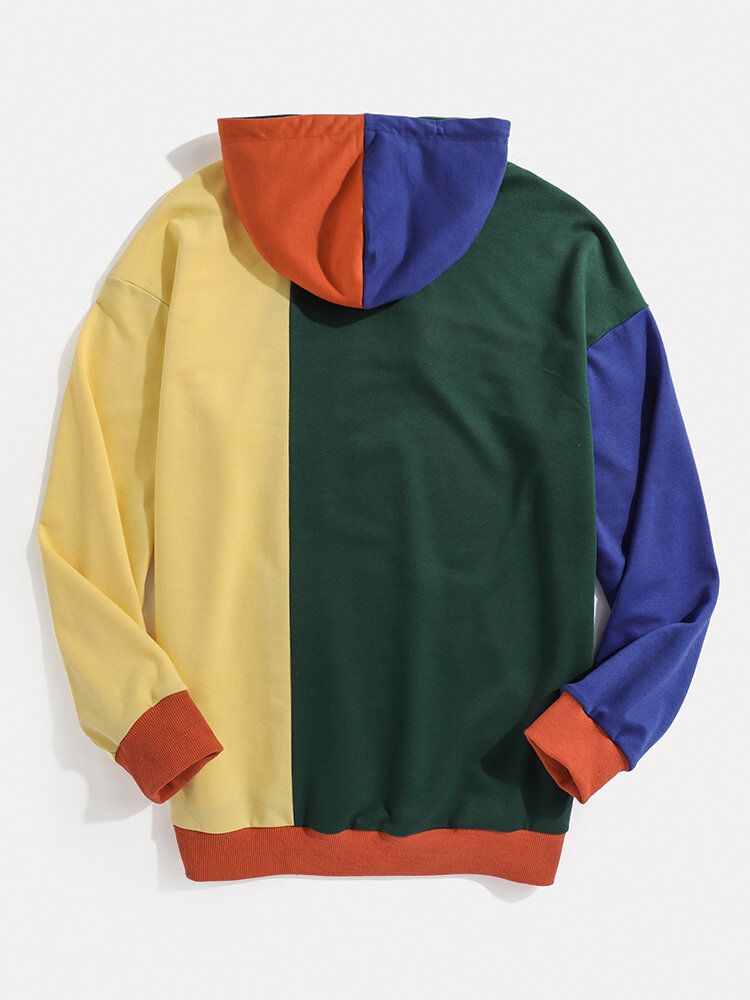 Sudaderas Con Capucha De Bolsillo Con Cordón De Retazos De Colores Para Hombre