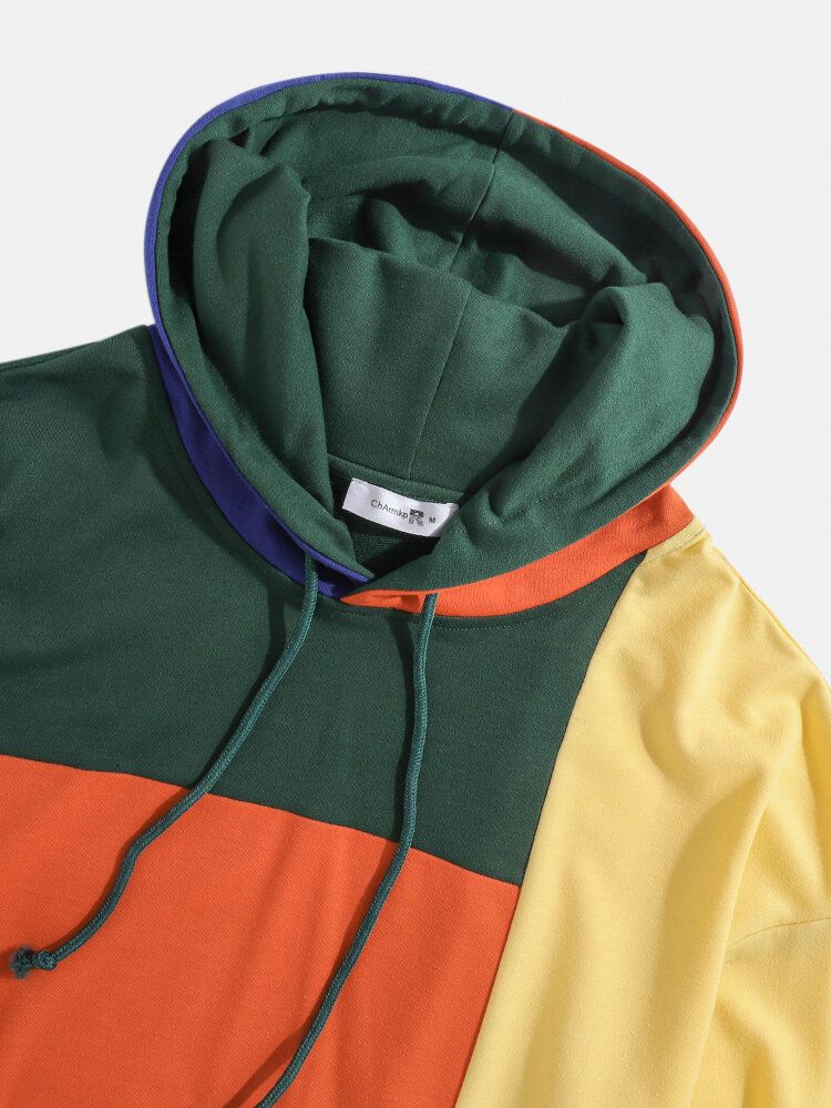 Sudaderas Con Capucha De Bolsillo Con Cordón De Retazos De Colores Para Hombre