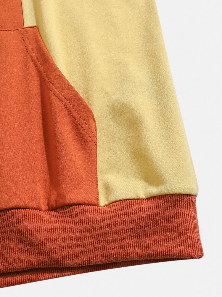 Sudaderas Con Capucha De Bolsillo Con Cordón De Retazos De Colores Para Hombre