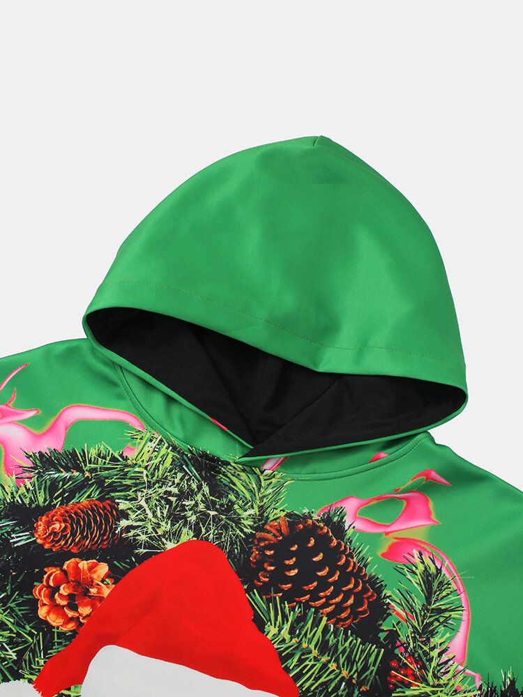 Sudaderas Con Capucha De Bolsillo Con Bolsillo Informal Con Estampado De Dinosaurio Navideño Para Hombre