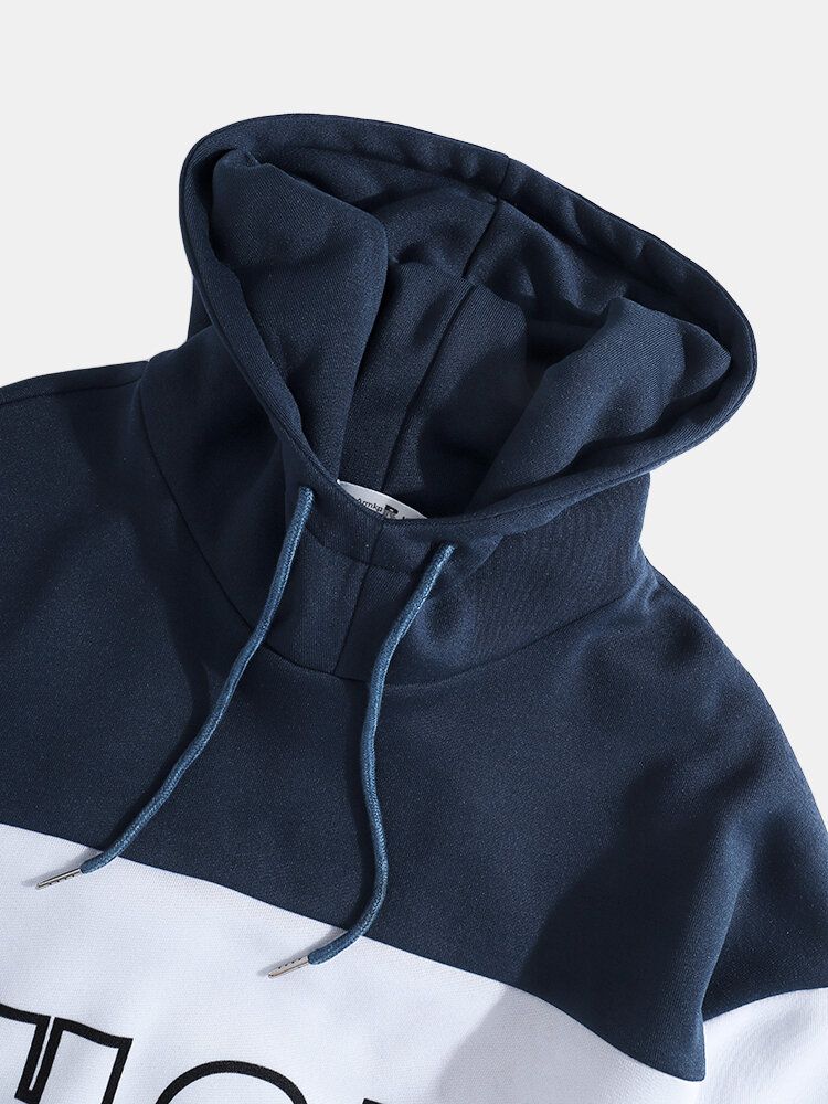 Sudaderas Con Capucha De Bolsillo Lateral Con Estampado De Letras En Bloques De Color Para Hombre