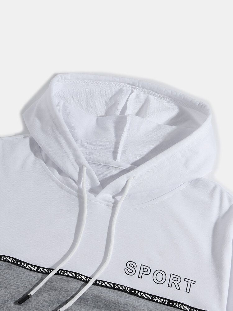 Sudaderas Con Capucha De Bolsillo De Manga Larga De Algodón Blanco Con Estampado De Letras Para Hombre