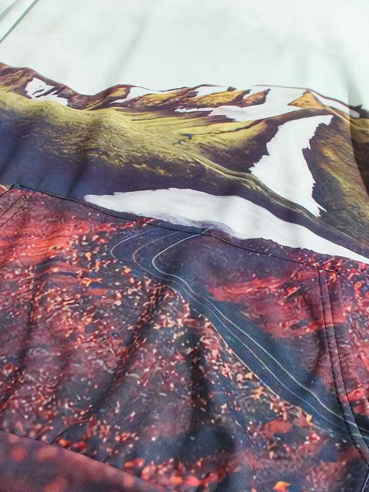 Sudaderas Con Capucha De Bolsillo De Manga Larga Con Estampado De Paisaje De Montaña Para Hombre