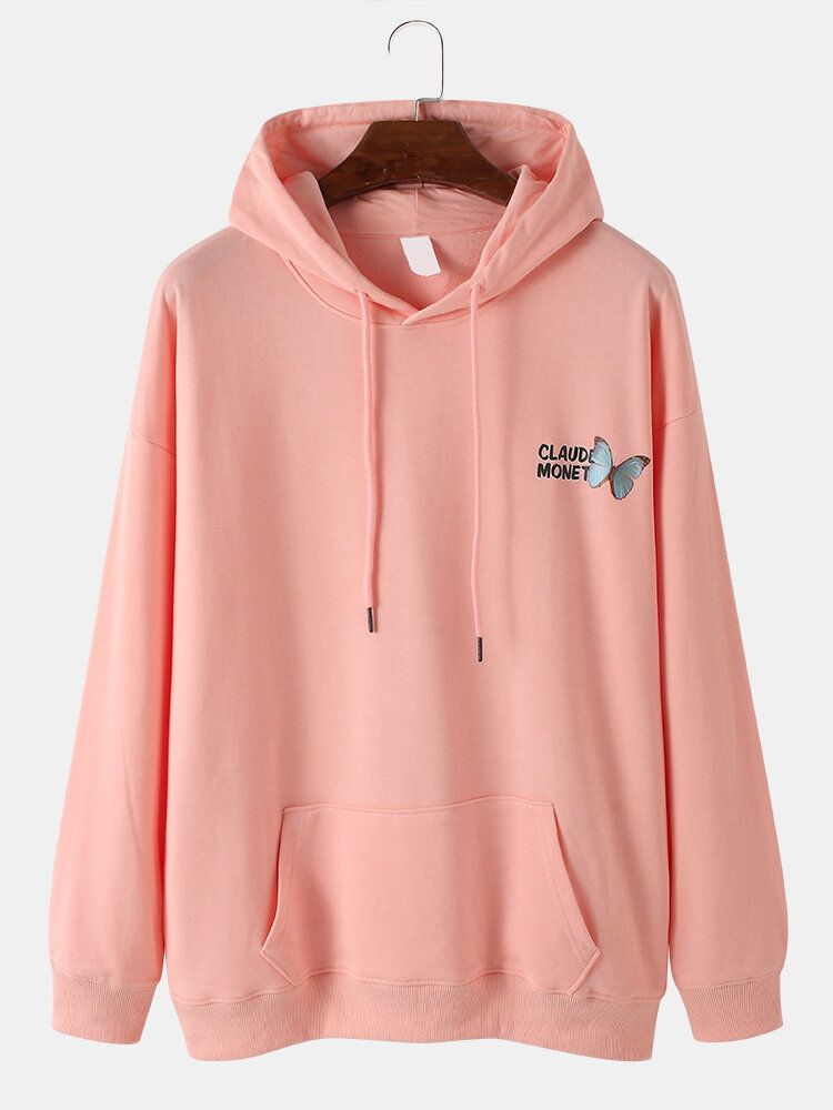 Sudaderas Con Capucha Cálidas Con Hombros Caídos Y Estampado En La Espalda Con Estampado De Mariposas Y Paisajes Para Hombre