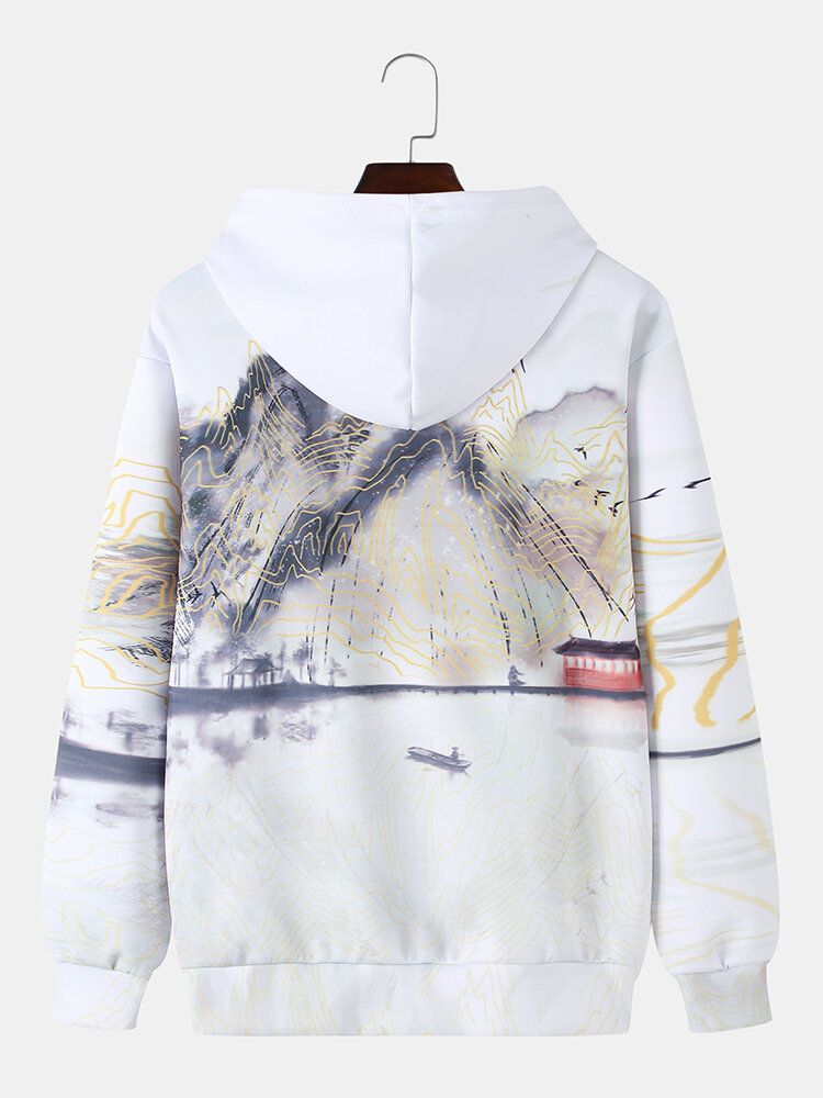 Sudaderas Con Capucha Cálidas De Manga Larga Con Estampado De Pintura En Tinta Para Hombre