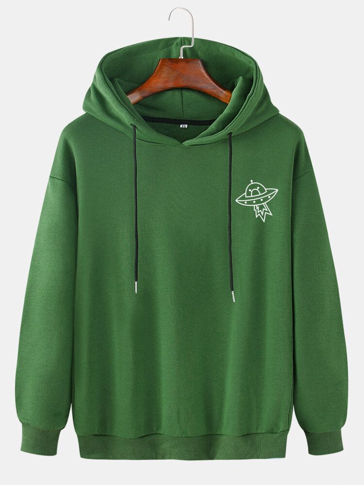 Sudaderas Con Capucha Casuales Con Cordón De Algodón Con Estampado De Pecho De Nave Espacial Para Hombre