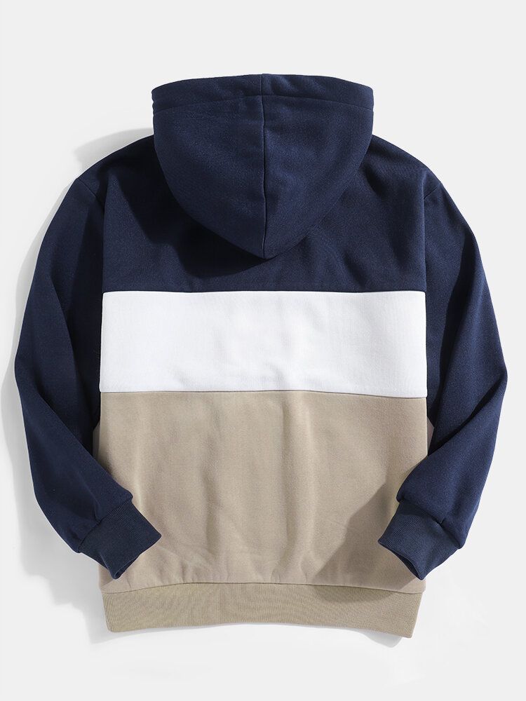 Sudaderas Con Capucha Casuales Con Cordón De Bolsillo De Canguro Con Costura De Panel Para Hombre