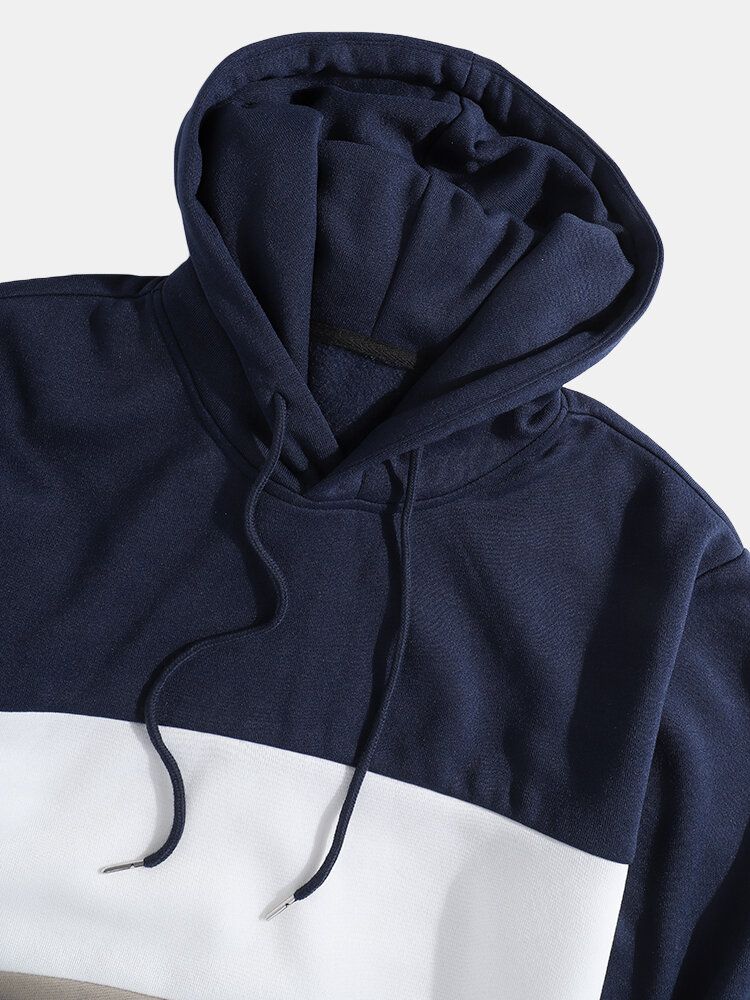 Sudaderas Con Capucha Casuales Con Cordón De Bolsillo De Canguro Con Costura De Panel Para Hombre