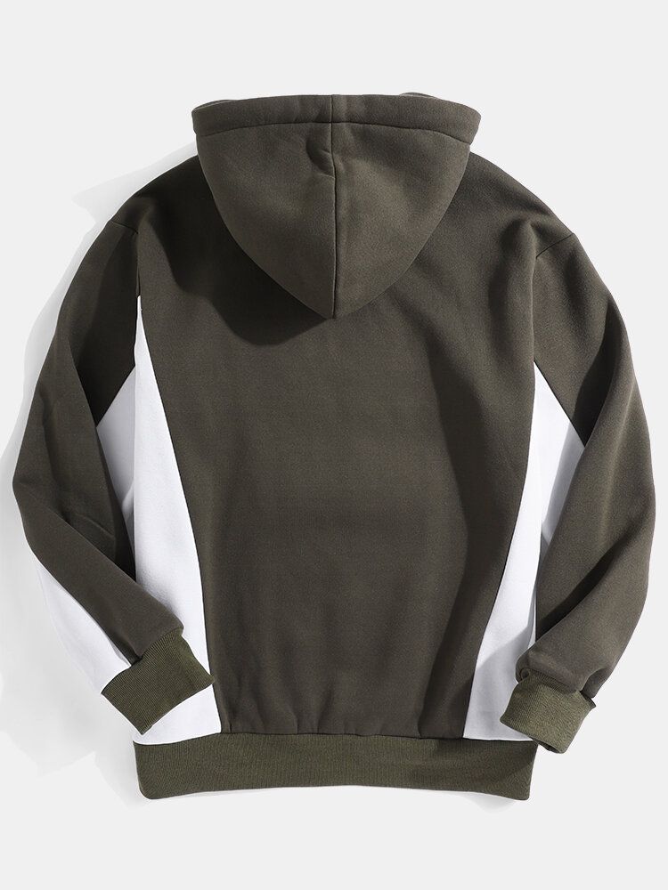 Sudaderas Con Capucha Casuales Con Cordón De Retazos En Contraste Para Hombre Con Bolsillo Con Solapa