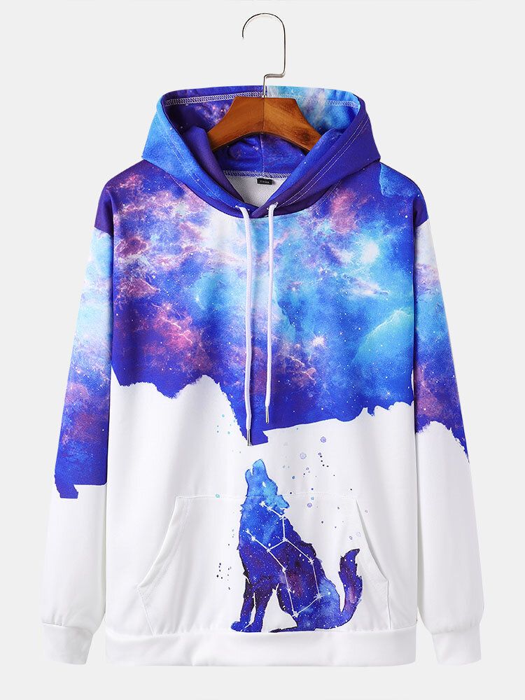 Sudaderas Con Capucha Casuales Con Cordón Y Estampado De Animales De Dibujos Animados Galaxy Para Hombre Con Bolsillo