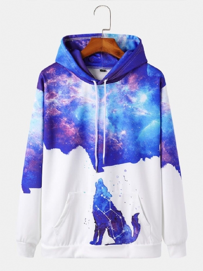 Sudaderas Con Capucha Casuales Con Cordón Y Estampado De Animales De Dibujos Animados Galaxy Para Hombre Con Bolsillo