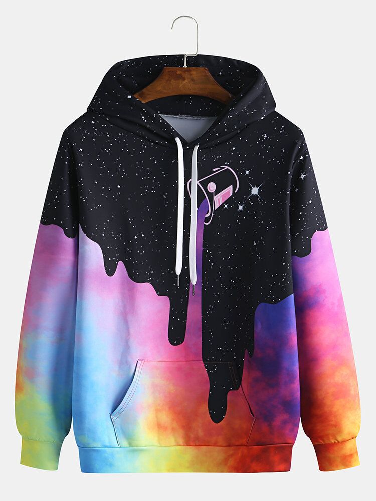 Sudaderas Con Capucha Casuales De Manga Larga Con Bolsillo De Canguro Con Diseño De Cielo Estrellado Para Hombre