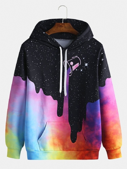 Sudaderas Con Capucha Casuales De Manga Larga Con Bolsillo De Canguro Con Diseño De Cielo Estrellado Para Hombre