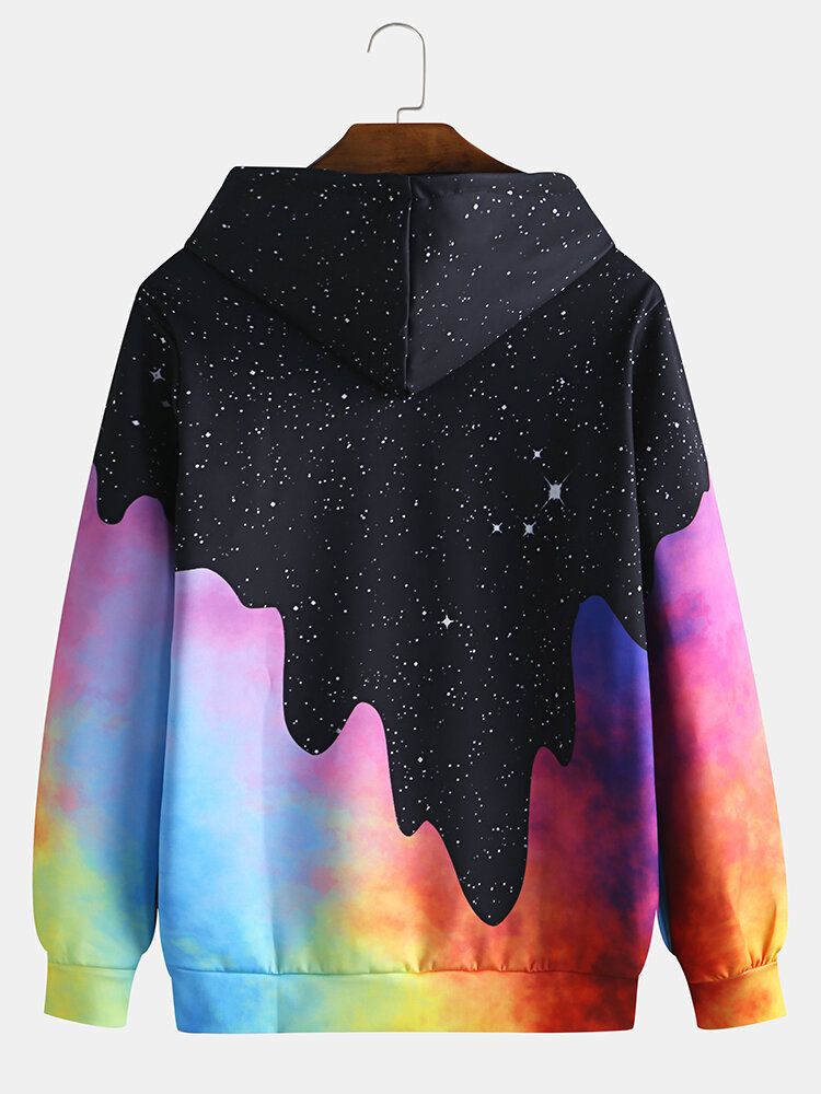 Sudaderas Con Capucha Casuales De Manga Larga Con Bolsillo De Canguro Con Diseño De Cielo Estrellado Para Hombre