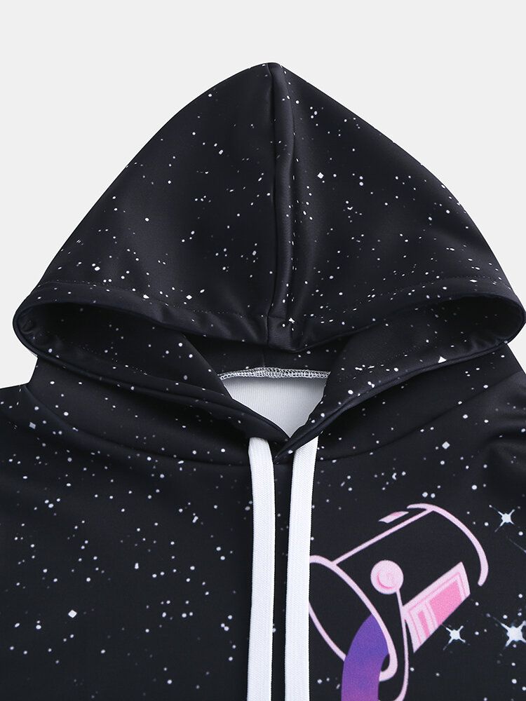 Sudaderas Con Capucha Casuales De Manga Larga Con Bolsillo De Canguro Con Diseño De Cielo Estrellado Para Hombre