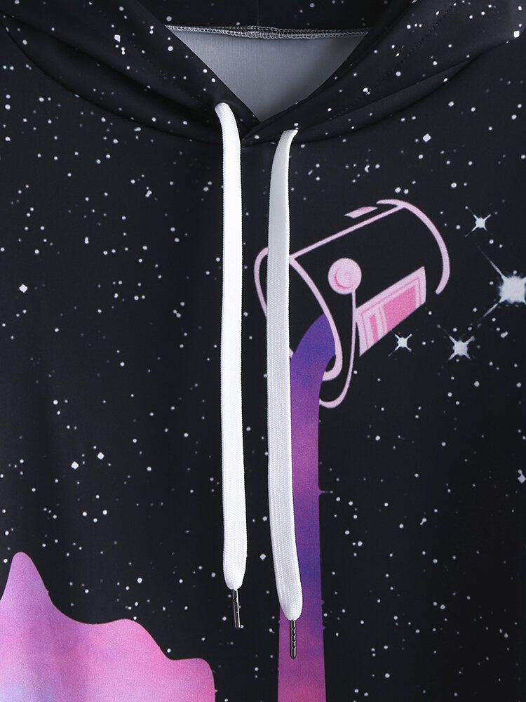 Sudaderas Con Capucha Casuales De Manga Larga Con Bolsillo De Canguro Con Diseño De Cielo Estrellado Para Hombre