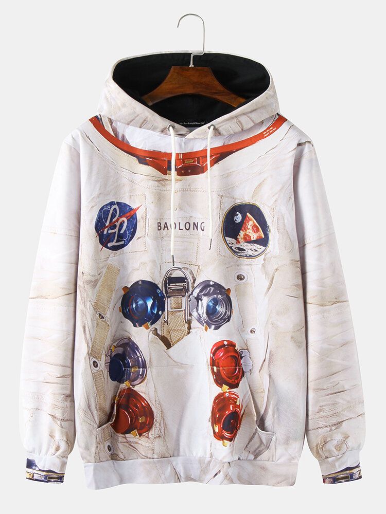 Sudaderas Con Capucha Casuales De Manga Larga Con Bolsillo De Canguro Con Estampado De Astronauta Para Hombre