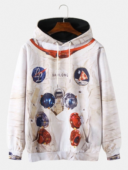 Sudaderas Con Capucha Casuales De Manga Larga Con Bolsillo De Canguro Con Estampado De Astronauta Para Hombre