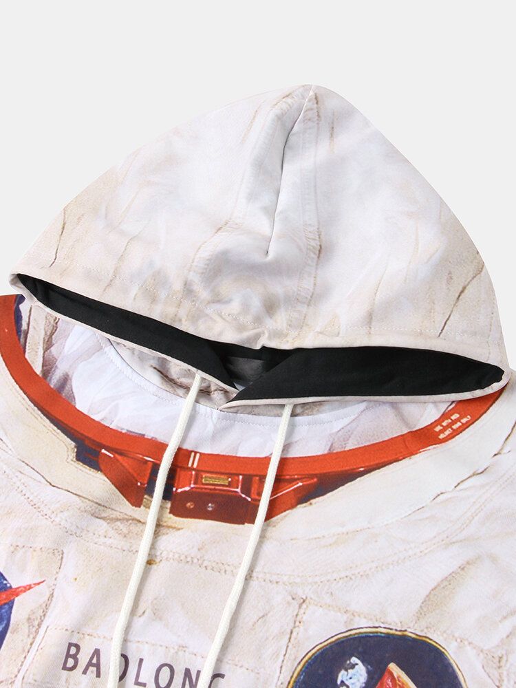 Sudaderas Con Capucha Casuales De Manga Larga Con Bolsillo De Canguro Con Estampado De Astronauta Para Hombre