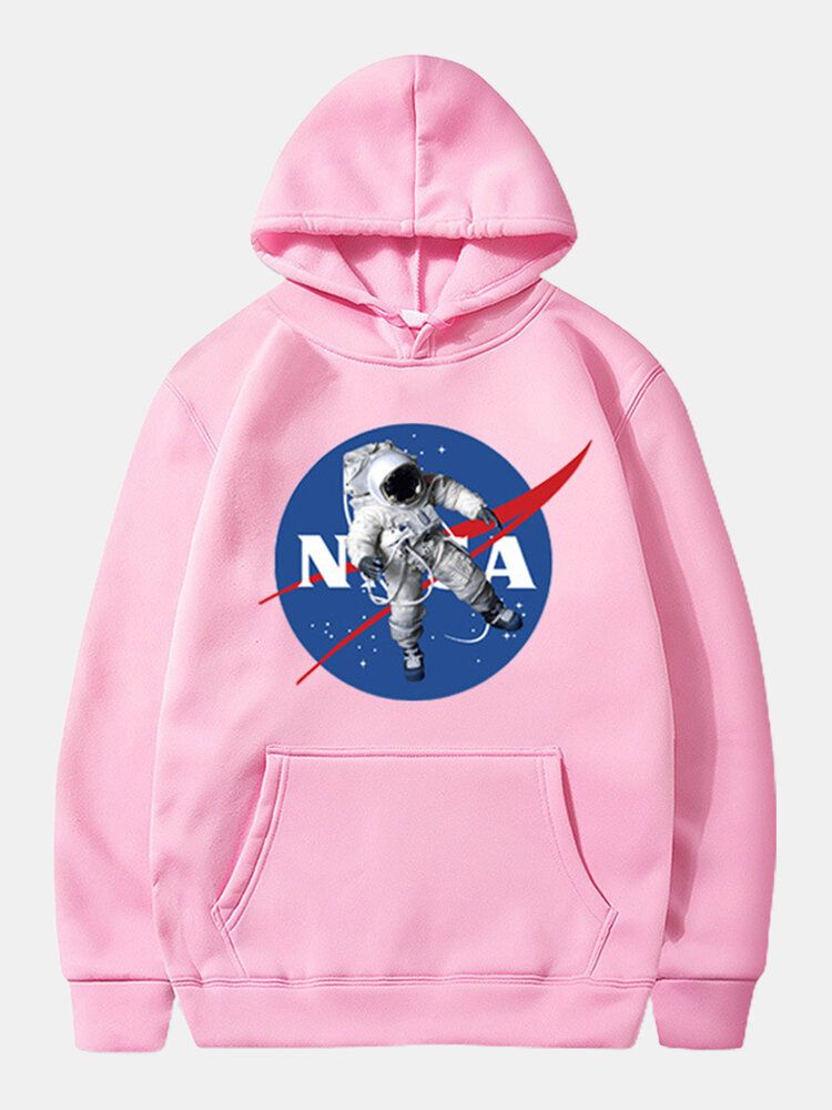 Sudaderas Con Capucha Casuales De Manga Larga Con Bolsillo De Canguro Con Estampado De Astronauta Para Hombre