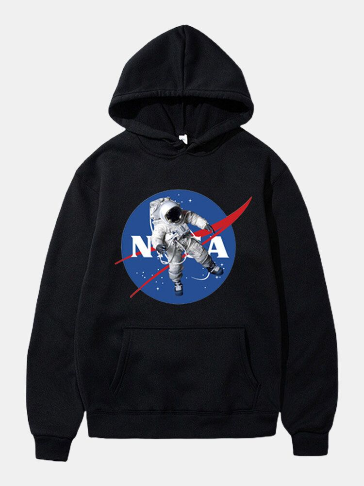 Sudaderas Con Capucha Casuales De Manga Larga Con Bolsillo De Canguro Con Estampado De Astronauta Para Hombre