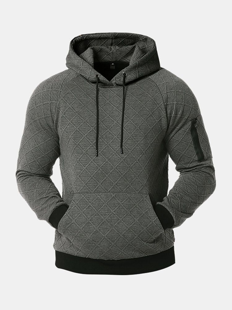 Sudaderas Con Capucha Casuales De Manga Larga Con Bolsillo De Textura De Color Sólido Para Hombre