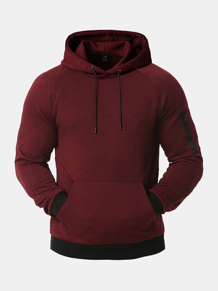 Sudaderas Con Capucha Casuales De Manga Larga Con Bolsillo De Textura De Color Sólido Para Hombre