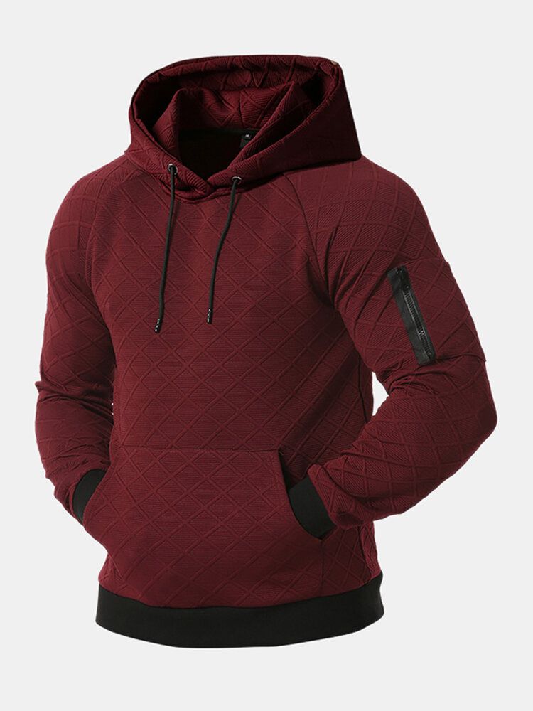 Sudaderas Con Capucha Casuales De Manga Larga Con Bolsillo De Textura De Color Sólido Para Hombre