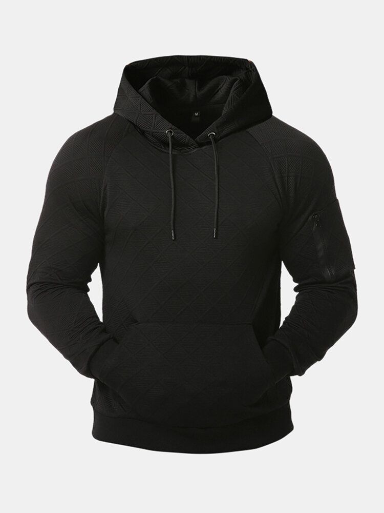 Sudaderas Con Capucha Casuales De Manga Larga Con Bolsillo De Textura De Color Sólido Para Hombre