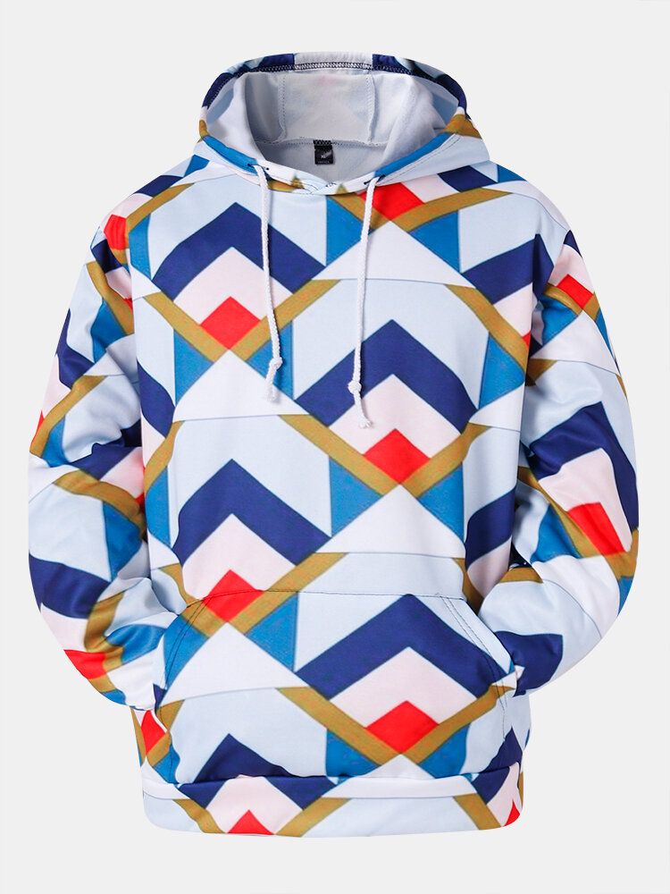 Sudaderas Con Capucha Casuales De Manga Larga Con Estampado De Gráficos De Geometría 3d Para Hombre Con Bolsillo