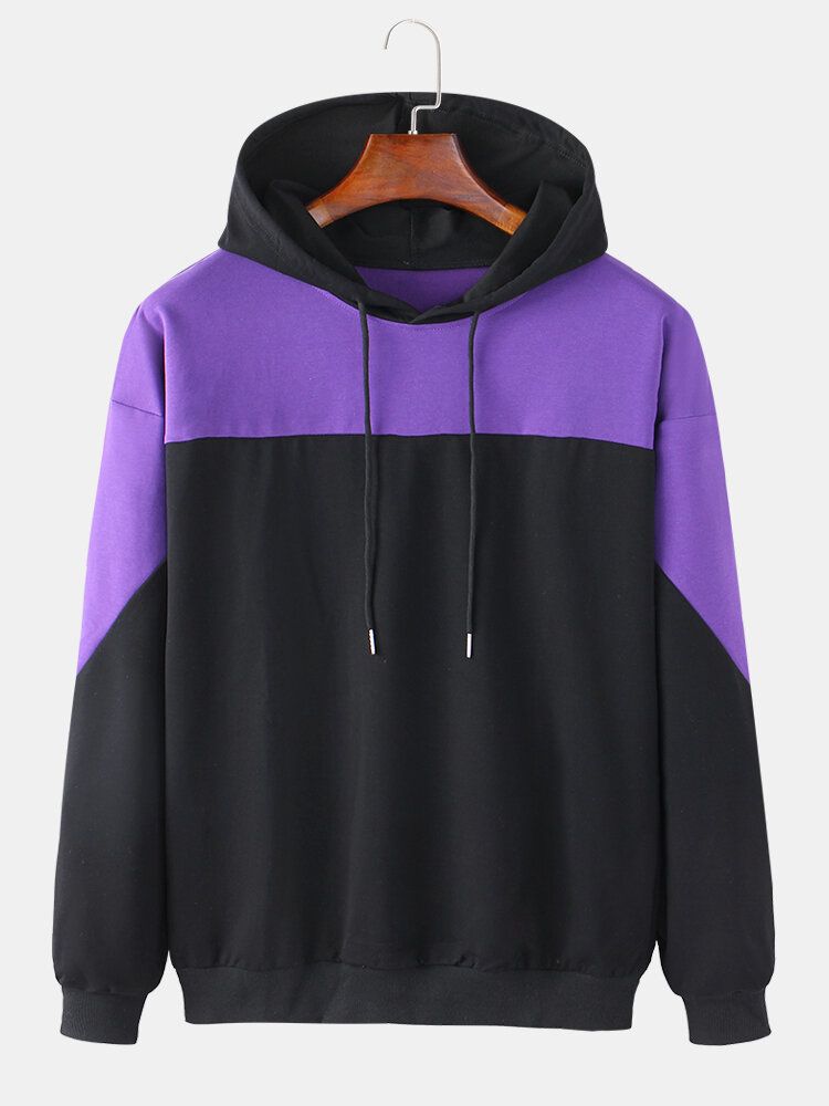 Sudaderas Con Capucha Casuales De Manga Larga Con Hombros Caídos En Color En Contraste Para Hombre