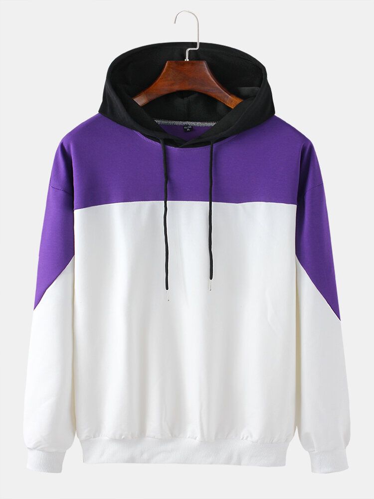 Sudaderas Con Capucha Casuales De Manga Larga Con Hombros Caídos En Color En Contraste Para Hombre