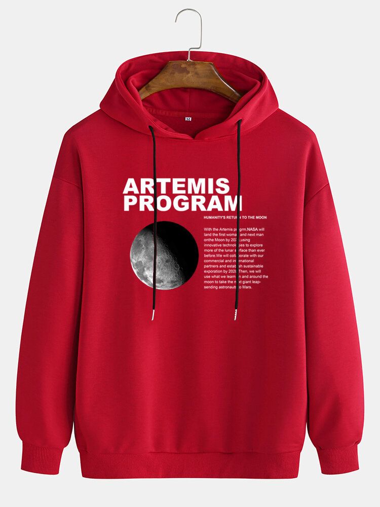 Sudaderas Con Capucha Casuales De Manga Larga Simples Con Estampado De Letras Gráficas De Luna Para Hombre