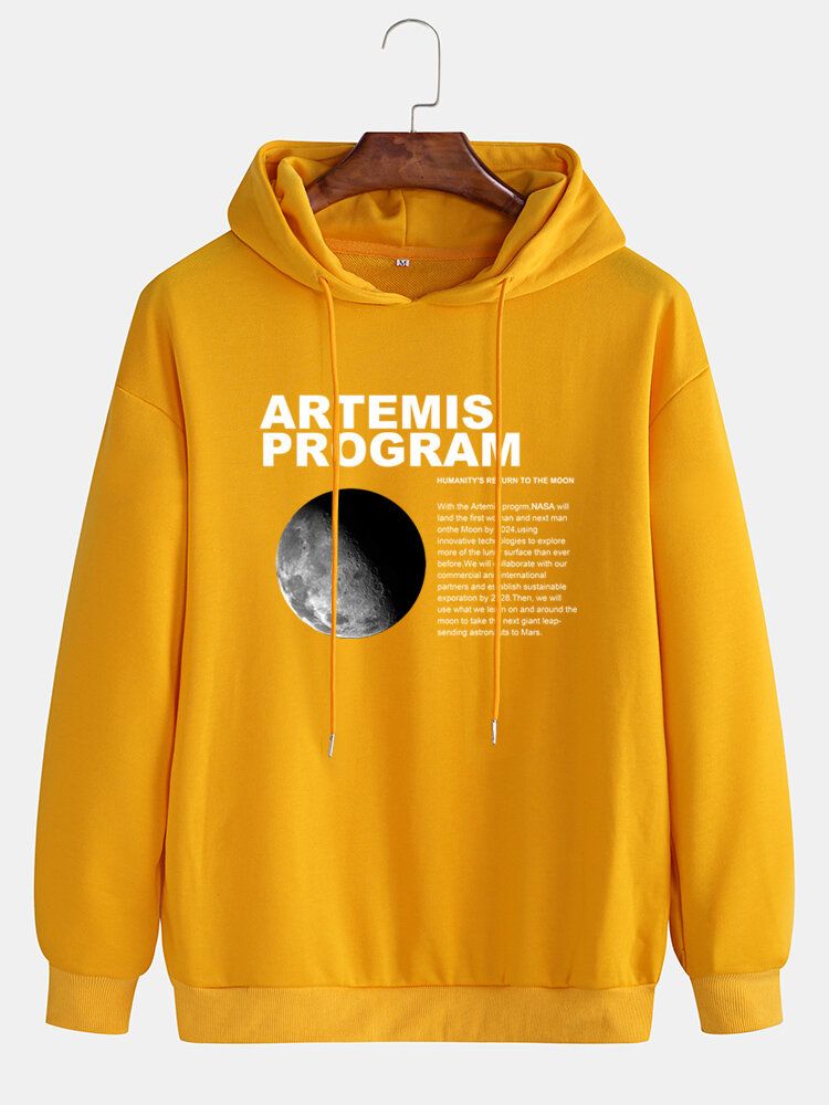 Sudaderas Con Capucha Casuales De Manga Larga Simples Con Estampado De Letras Gráficas De Luna Para Hombre