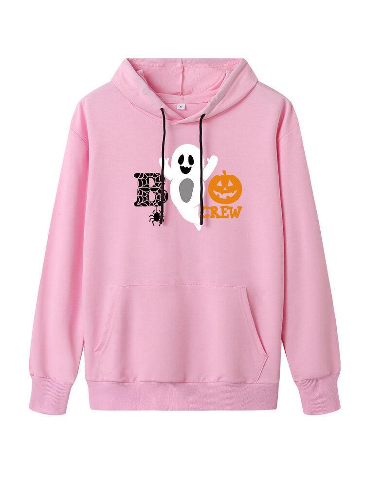 Sudaderas Con Capucha Con Cordón De Bolsillo De Canguro Con Estampado Divertido De Halloween Para Mujer