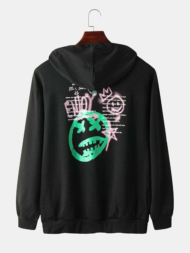 Sudaderas Con Capucha Con Cordón De Bolsillo De Canguro Con Estampado En La Espalda De Graffiti 100% Algodón Para Hombre