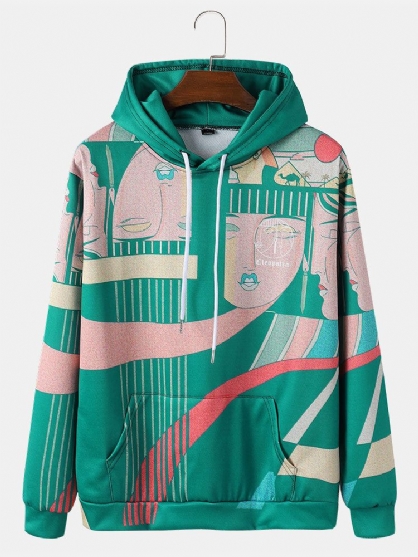 Sudaderas Con Capucha Con Cordón De Bolsillo De Canguro Con Estampado De Estilo Étnico Para Hombre