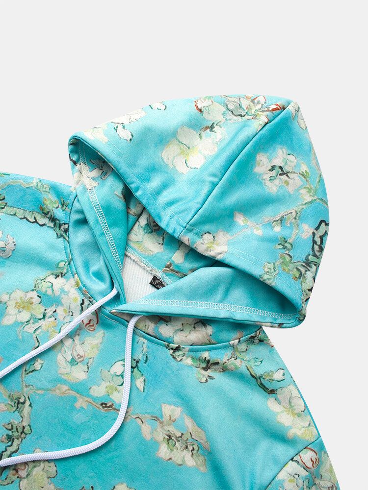 Sudaderas Con Capucha Con Cordón De Bolsillo De Canguro Con Estampado Floral De Plantas Para Hombre