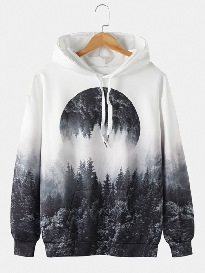 Sudaderas Con Capucha Con Cordón De Bolsillo De Canguro Con Estampado De Paisaje Forestal En 3d Para Hombre