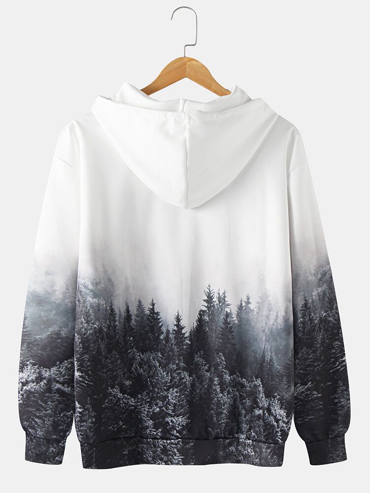 Sudaderas Con Capucha Con Cordón De Bolsillo De Canguro Con Estampado De Paisaje Forestal En 3d Para Hombre